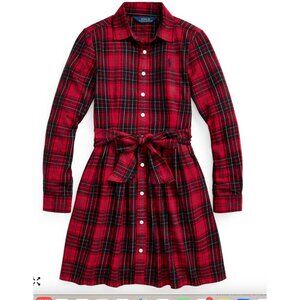 POLO RALPH LAUREN Big Girls Plaid Cotton Twill Shirt Dress Size 16